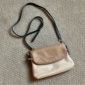 Kate Spade Leather Tan Beige Black Crossbody Bag